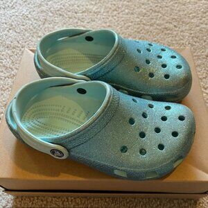 Crocs Classic Glitter Clog Casual Light Blue Sparkle Youth Size US J 3